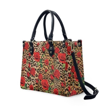 Chic Brown Leopard Rose Print Tote Bags for Women