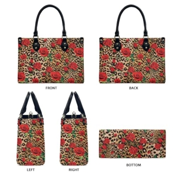 Chic Brown Leopard Rose Print Tote Bags for Women