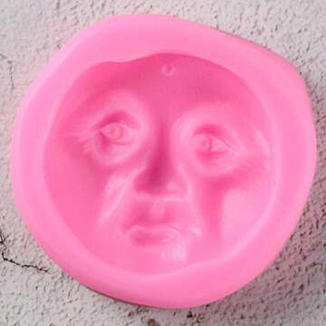 Halloween 3D Round Moon Face Silicone Mold DIY Soap Mould Chocolate Fondant Mold Candy Crystal Ice Cube Desserts Handmade Ice Cream Cupcake Cake Topper Decoration Gum Paste Pudding Jelly Shots