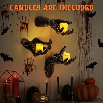 KABYTWO Scary Halloween Decorations Indoor-Pack of 3 Wall Mounted Spooky Hands with Candles,Life-Sized Horror Decoration Hands for Halloween Wall Art,Vintage Halloween Home Decor Gothic Decors