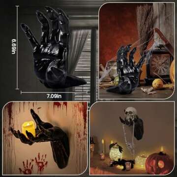 KABYTWO Scary Halloween Decorations Indoor-Pack of 3 Wall Mounted Spooky Hands with Candles,Life-Sized Horror Decoration Hands for Halloween Wall Art,Vintage Halloween Home Decor Gothic Decors