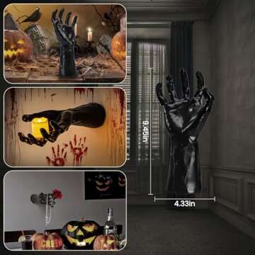 KABYTWO Scary Halloween Decorations Indoor-Pack of 3 Wall Mounted Spooky Hands with Candles,Life-Sized Horror Decoration Hands for Halloween Wall Art,Vintage Halloween Home Decor Gothic Decors