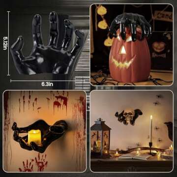KABYTWO Scary Halloween Decorations Indoor-Pack of 3 Wall Mounted Spooky Hands with Candles,Life-Sized Horror Decoration Hands for Halloween Wall Art,Vintage Halloween Home Decor Gothic Decors