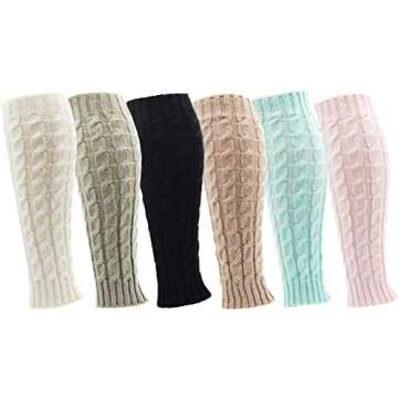 Trendy Knee High Cable Knit Leg Warmers for Women - 6 Pairs