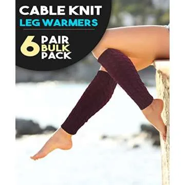 Knee High Cable Knit Leg Warmers - 6 Pairs for Women