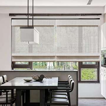 LANTIME Wood Window Roman Shades, Lined Blackout Bamboo Roman Shades Blinds, Easy Installation for Home and Garden, Pattern 7