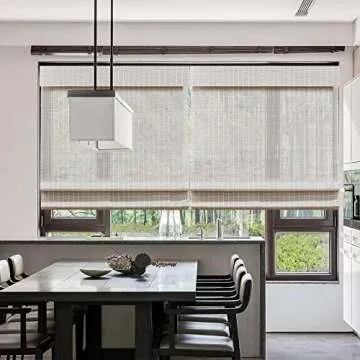 LANTIME Wood Window Roman Shades, Lined Blackout Bamboo Roman Shades Blinds, Easy Installation for Home and Garden, Pattern 7