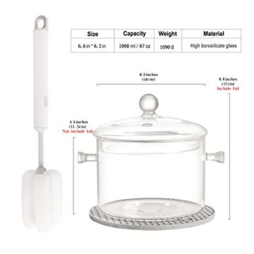 Clear Glass Pot Set for Cooking On Stove - 1.9l/67 Fl Oz Glass Cookware Simmer Pot for Safe for Past...