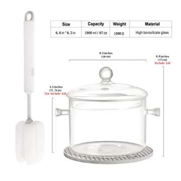 Clear Glass Pot Set for Cooking On Stove - 1.9l/67 Fl Oz Glass Cookware Simmer Pot for Safe for Past...