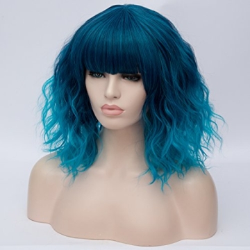 Vibrant Cosplay Wig Ombre Blue Synthetic Hair 14"