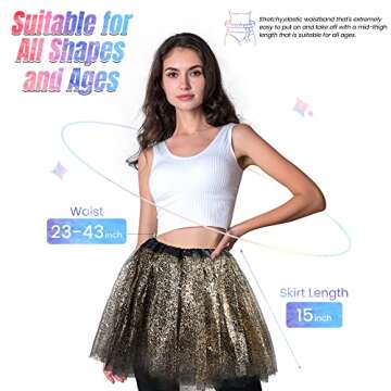 Simplicity Elastic 3 Layered Tulle Tutu Skirt Dress up Costume with Black Sequin