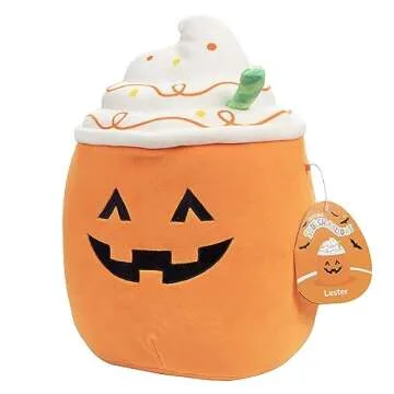 Squishmallows Original 10-Inch Lester The Pumpkin Spice Latte - Official Jazwares Plush - Collectible Soft & Squishy Pumpkin Stuffed Animal Toy - Gift for Kids, Girls & Boys