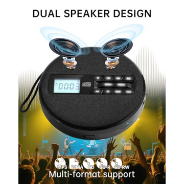 Portable CD Player with Speakers - Rechargeable Music Player for Car and Home