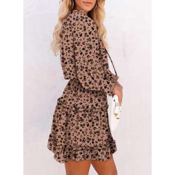 Dokotoo Boho Dresses for Women 2025 Cute Sexy Deep V Neck Ruffle Chiffon Floral Print Lantern Long S...