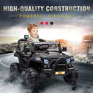 TOBBI 12v Kids Ride On Truck with Remote Control, Battery Powered Ride on Toy Car w/Music, MP3, Safety Belt, Black