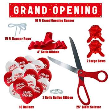 Complete Grand Opening Ribbon Cutting Kit - Scissors, Bows, Balloons & Banner