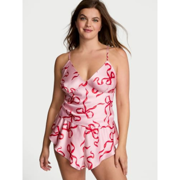 Victoria's Secret Women's Satin Cami & Shorts Set - Pink Bows