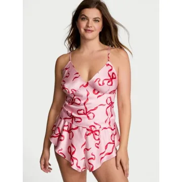 Victoria's Secret Women's Satin Cami & Shorts Set - Pink Bows