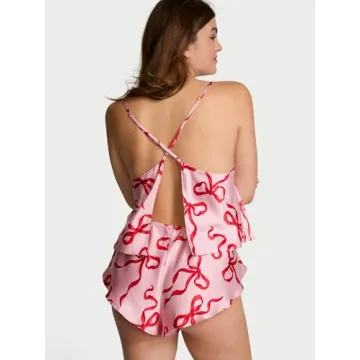 Victoria's Secret Women's Satin Cami & Shorts Set - Pink Bows