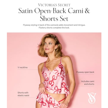 Victoria's Secret Women's Satin Cami & Shorts Set - Pink Bows