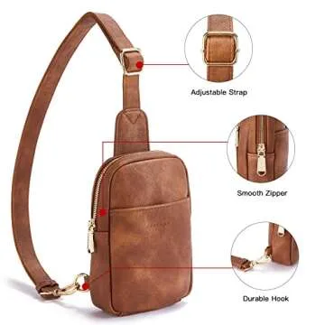 Telena Small Sling Bag for Women Leather Crossbody Fanny Packs Chest Bag for Women Mocha Brown