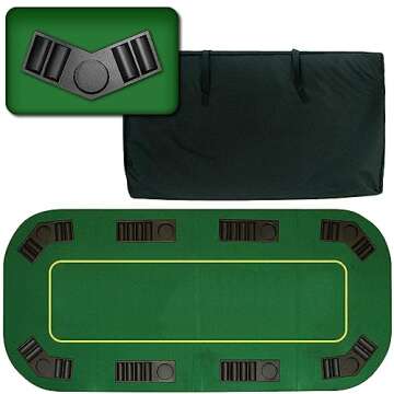 Poker Table Top - 80-inch Foldable Card Mat for up to 8 Players - Blackjack Table with Cupholders an...