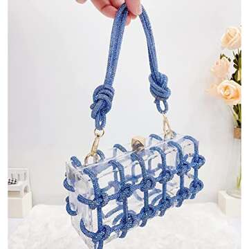 Clear Acrylic Bag Rhinestone Acrylic Clutch Crystal Evening Purses for Women Glitter Handbag for Wed...
