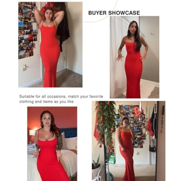 Popilush Red Summer Dress Built-in Shapewear Maxi Bodycon