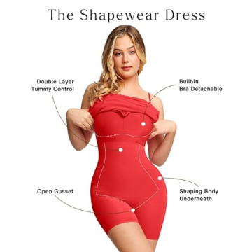 Popilush Red Summer Dress Built-in Shapewear Maxi Bodycon