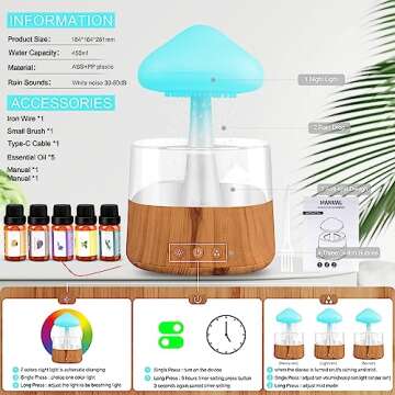 Mriykio Rain Cloud Humidifier with Essential Oils and Lights