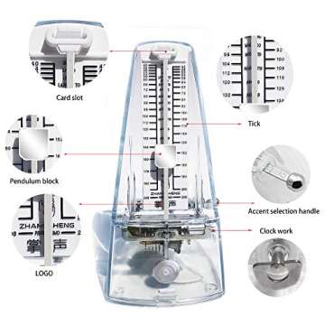 ZHANGSHENG T710 Mechanical Metronome for Loud Sound Piano Drum Violin Guitar Bass, Track Tempo and Beat (Transparent)