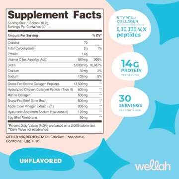 Wellah The Afterglow Multi Collagen Protein + Beauty - 30 Servings, Unflavored - Hair, Skin, Nail & ...