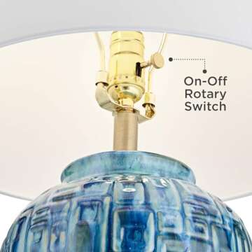 Possini Euro Design Asian Modern Table Lamp 27" Tall Teal Glaze Textured Ceramic Temple Jar White Tapered Drum Shade for Bedroom Living Room House Home Bedside Nightstand Office Entryway Family