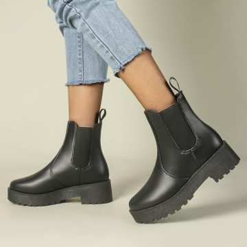 MUSSHOE Women's Chunky Heel Chelsea Boots for Winter
