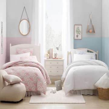 Laura Ashley - Twin XL Comforter Set, Super Soft Bedding with Matching Sham, Includes Bonus Sheet Set & Decorative Pillow, Floral Room Decor, Dorm Room Essentials (Quartet Pink, Twin XL)