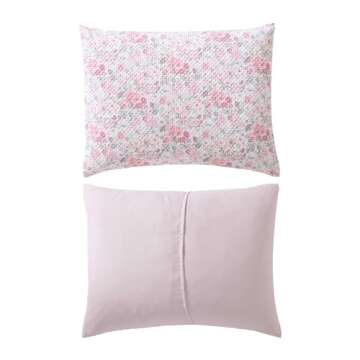 Laura Ashley - Twin XL Comforter Set, Super Soft Bedding with Matching Sham, Includes Bonus Sheet Set & Decorative Pillow, Floral Room Decor, Dorm Room Essentials (Quartet Pink, Twin XL)