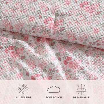 Laura Ashley - Twin XL Comforter Set, Super Soft Bedding with Matching Sham, Includes Bonus Sheet Set & Decorative Pillow, Floral Room Decor, Dorm Room Essentials (Quartet Pink, Twin XL)