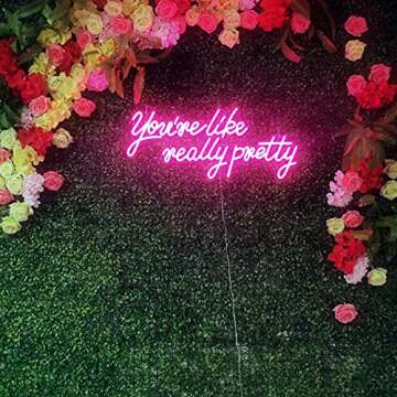 H JSHENLY Large LED Neon Sign for Wall Decor, 28 inches You're Like Really Pretty Pink Neon Light Si...