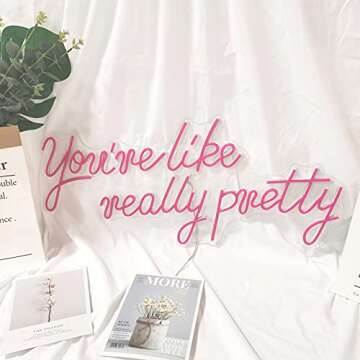 H JSHENLY Large LED Neon Sign for Wall Decor, 28 inches You're Like Really Pretty Pink Neon Light Signs for Bedroom Bachelorette Party Birthday Wedding Engagement Party Bar Club Decoration