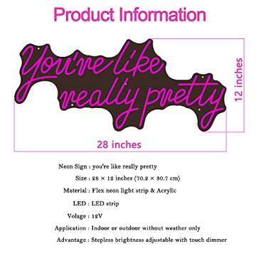 H JSHENLY Large LED Neon Sign for Wall Decor, 28 inches You're Like Really Pretty Pink Neon Light Signs for Bedroom Bachelorette Party Birthday Wedding Engagement Party Bar Club Decoration