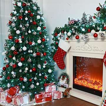 Brizled Red Christmas Balls, 34pcs 2.36" Christmas Tree Ball Ornaments, Plastic Christmas Balls Deco...