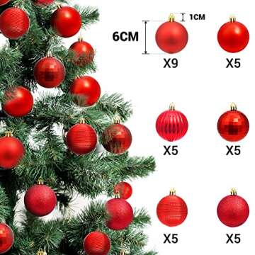 Brizled Red Christmas Ball Ornaments - 34 Pieces 2.36"