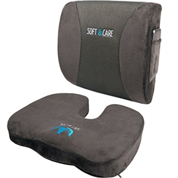 SOFTaCARE Seat Cushion Coccyx Orthopedic Memory Foam and Lumbar Support Pillow, Set of 2, Dark Grey (Grey, 2 pcs)