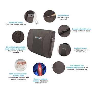 SOFTaCARE Seat Cushion Coccyx Orthopedic Memory Foam and Lumbar Support Pillow, Set of 2, Dark Grey (Grey, 2 pcs)