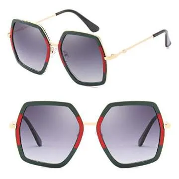 iKANOO Oversized Square Sunglasses in Hexagon Style