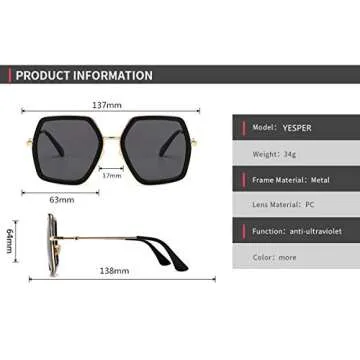 iKANOO Oversized Square Sunglasses in Hexagon Style