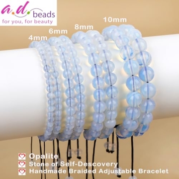 4mm Opalite - Self-Descovery - Handmade Natural Stone Crystal Bracelet with Adjustable Macrame Strin...