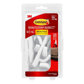 Command Large Utility Hooks, 14 Hooks & 16 Command Strips for Damage-Free Hanging