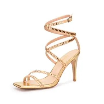 FRJR Women’s Lace Up High Heel Sandals with Rhinestones for Summer
