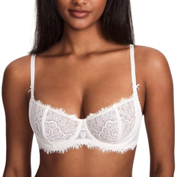 DOBREVA Women's Balconette Lace Push Up Bra - Comfort & Elegance in Coconut White 34DD